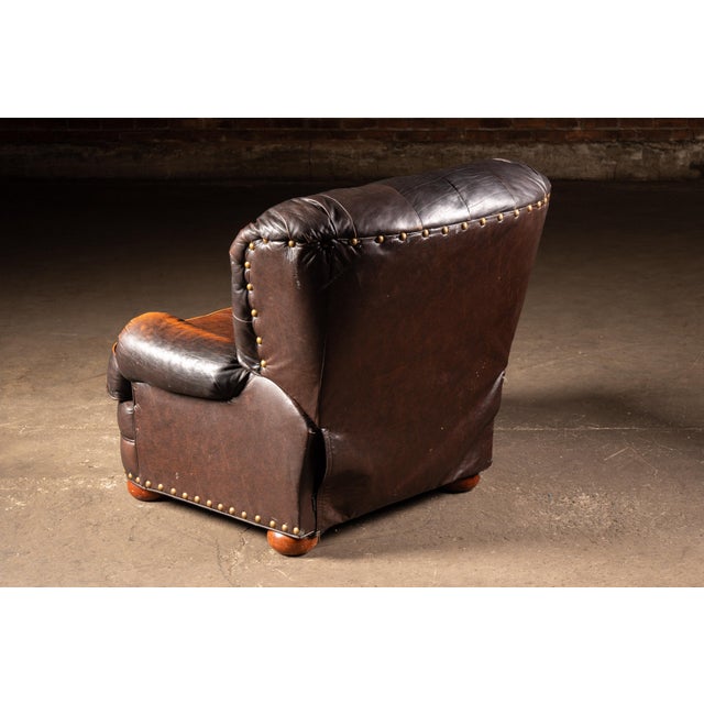 Mid 20th Century Vintage English Tufted Leather Club Chair in Brown For Sale - Image 5 of 11