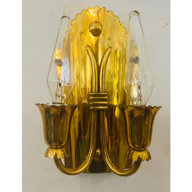 Metal Pair of 1960s Golden Brass Regency Italian Mid Century Wall Lamps For Sale - Image 7 of 11
