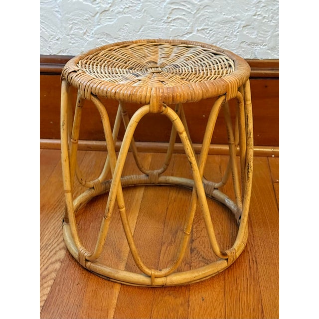 Vintage Bentwood Rattan Stand With Woven Top For Sale - Image 6 of 6