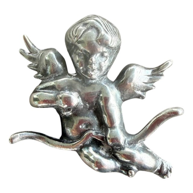 Vintage Sterling Silver Cupid Brooch/Pin For Sale