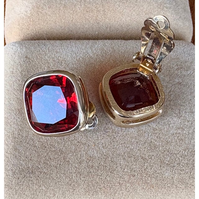 1950s Vintage Panetta Cushion-Cut Faux Ruby Clip-on Earrings, Pair For Sale - Image 5 of 7