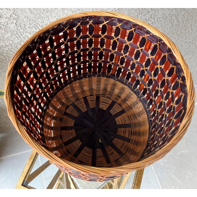 Mid 20th-Century Lacquered Rattan Geometric Design Cachepot / Planter ...