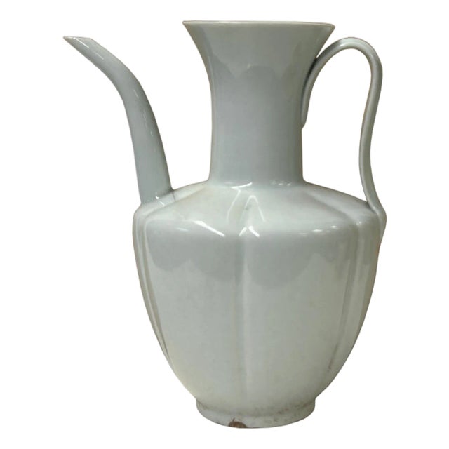 Chinese Porcelain Light Celadon White Plain Minimalistic Art Vase For Sale