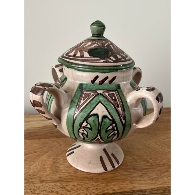 This mid-century ceramic piece was beautifully hand-thrown and hand-painted by Domingo Punter, a Spanish master of Mudejar...