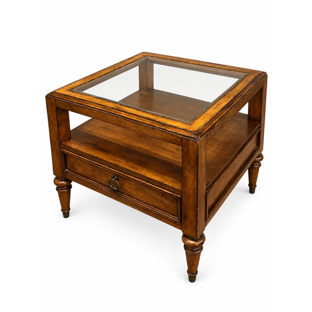 Vintage 1980s Lexington Traditional Wood and Glass End Table With Drawer For Sale In Las Vegas - Image 6 of 9