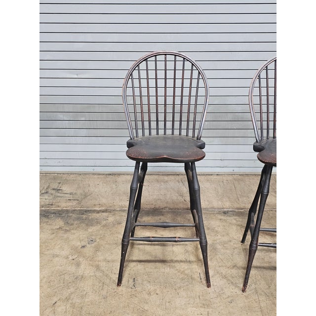 Late 20th Century Late 20th Century Pair of Bench Made Black Windsor Chair Tall Stools by David T. Smith of Ohio For Sale - Image 5 of 11