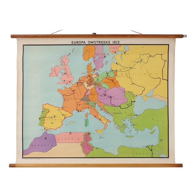 Vintage Historical Wall Map of Europe 1812, Belgium, 1950s For Sale
