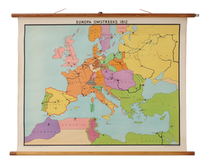 Vintage Historical Wall Map of Europe 1812, Belgium, 1950s