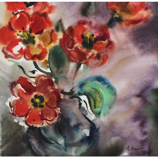 Dzidra Bauma, Tulips, 1984, Watercolor, in Good conditions. Designed 1980 to 1989 This piece has an attribution mark, I am...