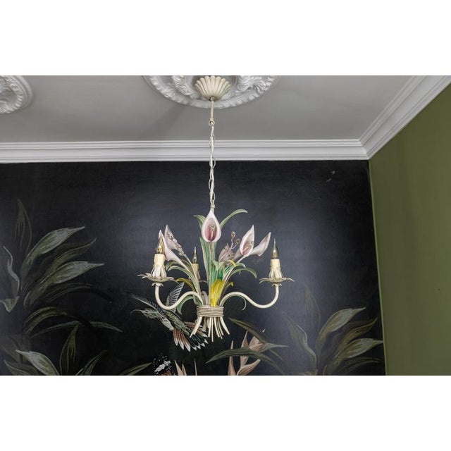 Metal Hollywood Regency Pastel Color Callas Lily Flower Bouquet Metal Chandelier, 1970s For Sale - Image 7 of 18