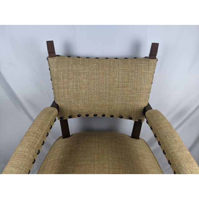 Mid-Century Mission Arts & Crafts Wood Upholstered Armchair With Nailhead Trim For Sale - Image 13 of 17