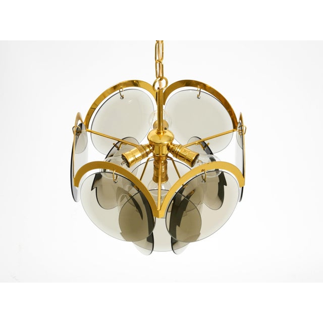 Gold Large Brass Pendant Light with Large Round Glass Plates, 1960s For Sale - Image 8 of 18