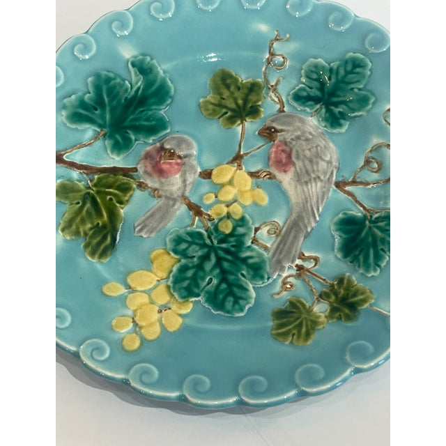 Pair French Antique Majolica Bird & Grape Pates by Sarreguemines, C1880 For Sale - Image 9 of 15