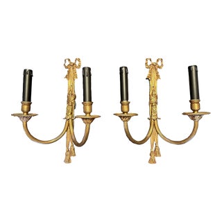 Pair of Late 20th Century Matching Brass Wall Sconces With Bows For Sale