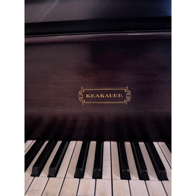 Oxblood Red Krakauer Bros. New York Mahogany Baby Grand Piano With Bench For Sale - Image 8 of 10