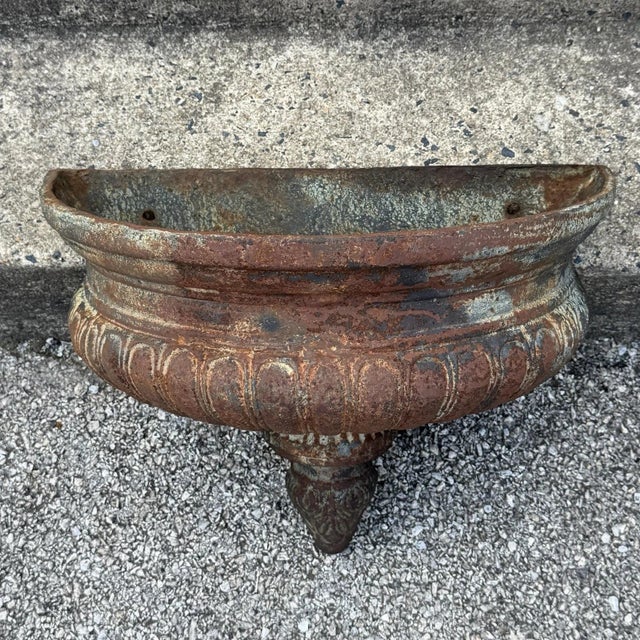 Late 20th Century Neoclassical Cast Iron Half Round Wall Fountain Bowl Lavabo Garden Planter Pot For Sale - Image 13 of 13