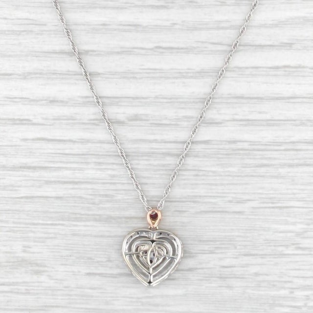 0.44ctw Ruby Diamond Halo Heart Pendant Necklace 18k White Rose Gold 18" For Sale - Image 4 of 5