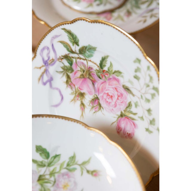 Mid 20th Century English Porcelain Compotes and Plates with Floral Décor and Gilt Trim For Sale - Image 10 of 12