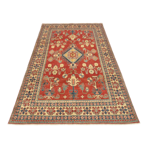 Kazak Rug 7’5” X 10’7” Red Wool Tribal Hand-Knotted Carpet