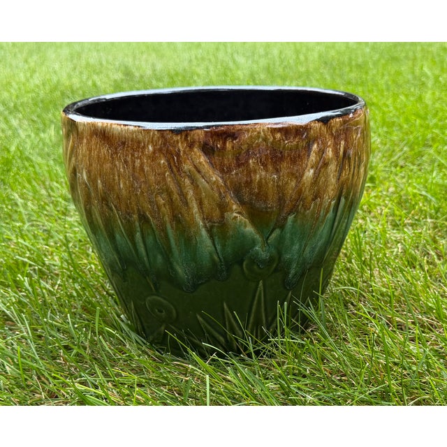 Mid-Century Modern Vintage Majolica Jardiniere Art Deco "Sun & Moon" C1920s 10" Diameter X 9" Tall For Sale - Image 3 of 6