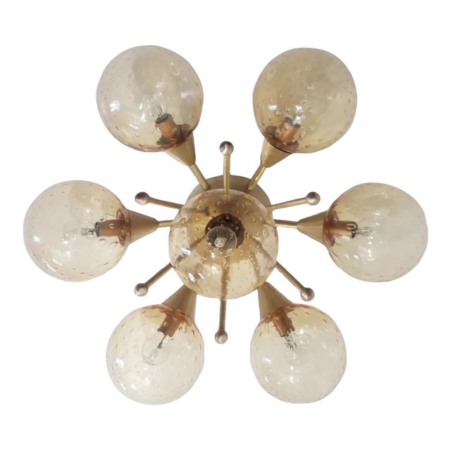 Daisy Satin Brass Amber Bubbles Globe Flush Mount by Fabio Ltd For Sale