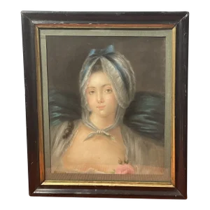 Antique French Empire Pastel Portrait of a Young Girl on Paper, Framed