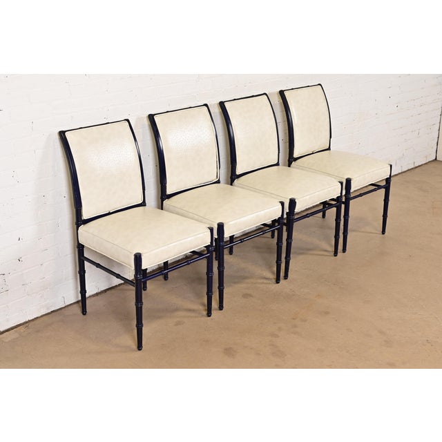 Baker Furniture Style Mid-Century Hollywood Regency Ebonized Faux Bamboo Dining Chairs, Set of Four For Sale - Image 11 of 11