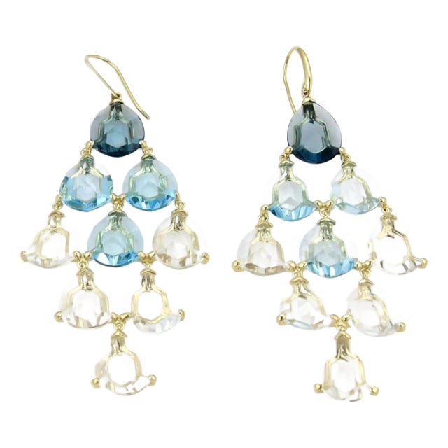 Ippolita Gemma Cascade Blue Topaz & Quartz 18k Yellow Gold Earrings, 2 Pieces For Sale