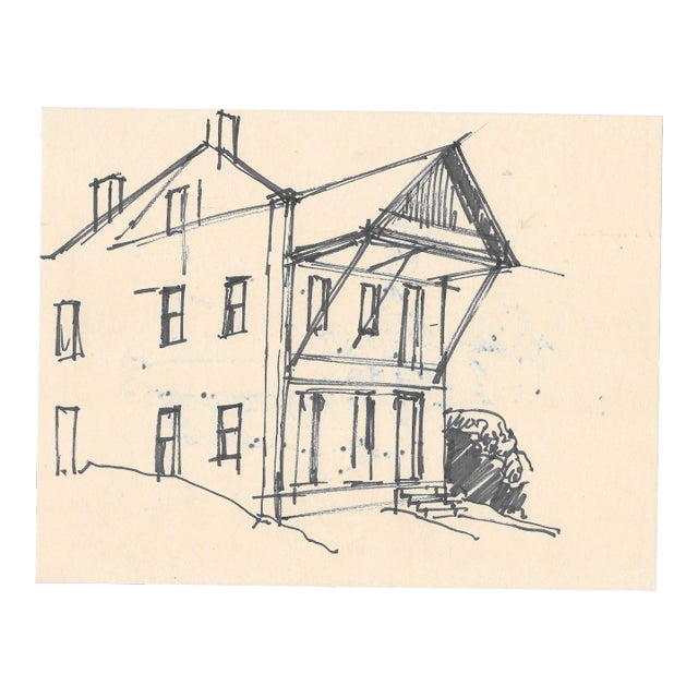 1950s Norman Kent Architectural and Covered Bridge Drawing For Sale