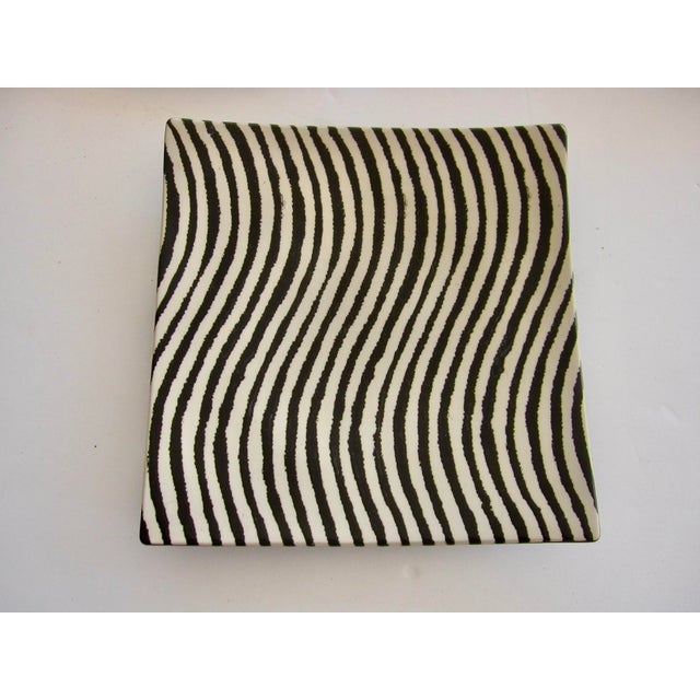 Contemporary Joseph Abboud Zebra Black & Cream Square Plates Wavy Stripes Stoneware- Set of 2 For Sale - Image 3 of 5