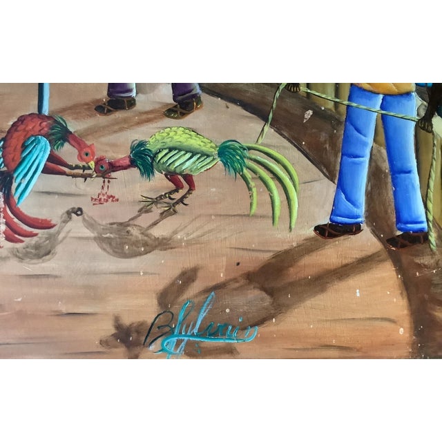 Folk Art 1950s Large Roosters- Oil Painting Work of Haitian Naive, Signed Bien-Sylvain For Sale - Image 3 of 3