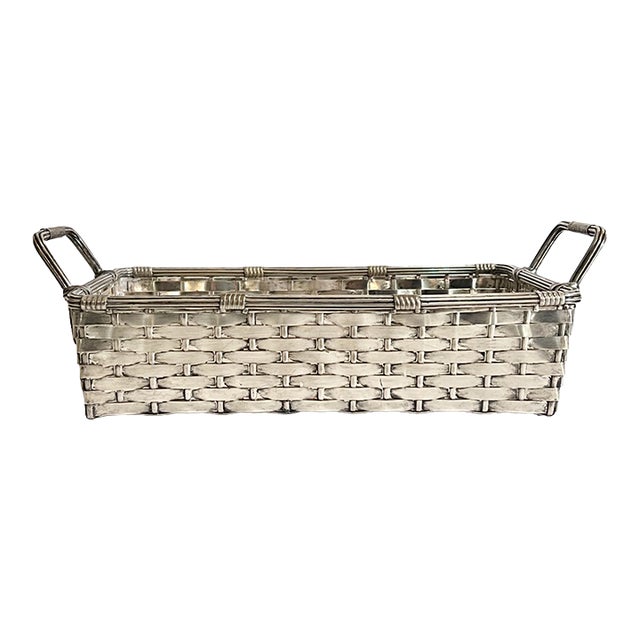 Vintage French Silver Woven Handled Basket (Circa 1930) For Sale