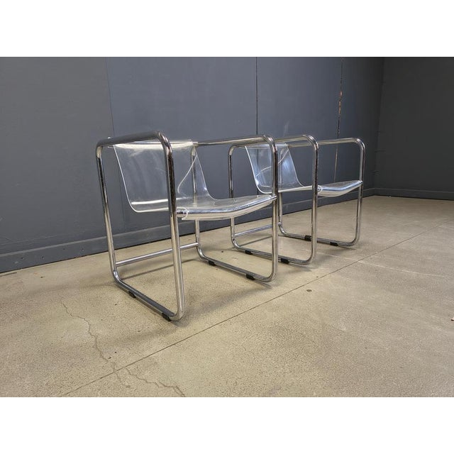 Plastic Acrylic Glass and Tubular Chrome Armchairs, 1970s, Set of 2 For Sale - Image 7 of 14