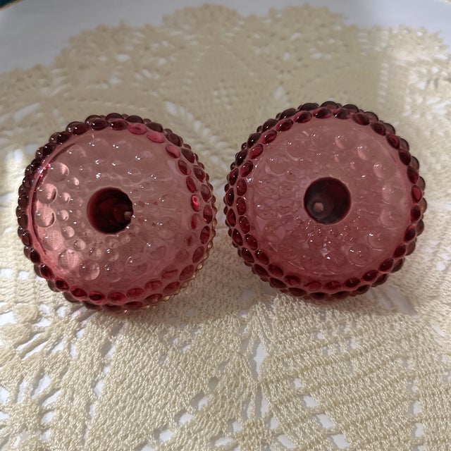 Raspberry Red Mid-Century Cranberry Ring Holder. Hobnail For Sale - Image 8 of 9