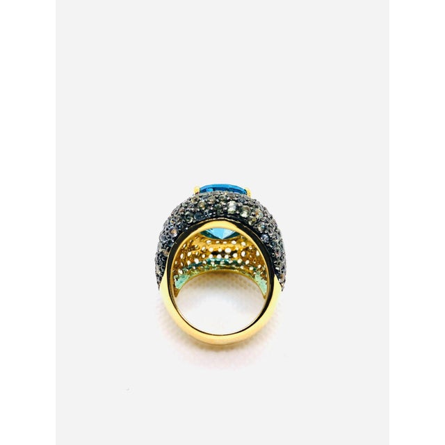 Bochic "Orient" Vintage Gray Diamond, & Blue Topaz Ring Set In 18K Gold & Silver For Sale In New York - Image 6 of 18