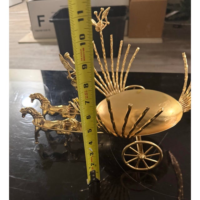 Gold Vintage Neoclassical Gold Plated Fantasy Horse Carriage Candy Dish 1950s 15in For Sale - Image 8 of 8