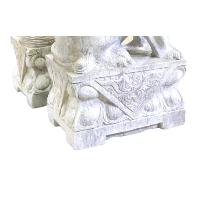 Japanese Chinese Qing Dynasty Carved Stone Shishi - Set of 2 For Sale - Image 3 of 3