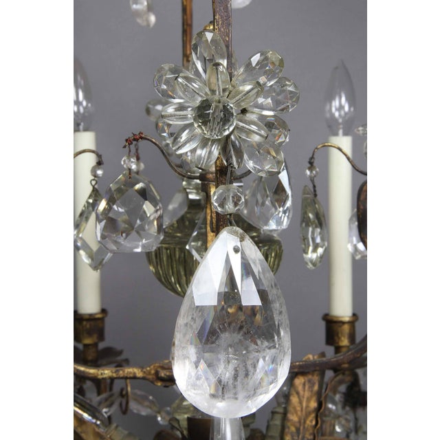 Louis XV Gilded Wrought Iron and Rock Crystal Chandelier For Sale In Boston - Image 6 of 11