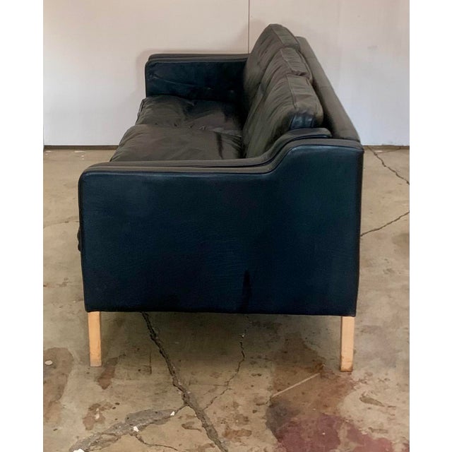 Mid-Century Modern Mid 20th Century Danish Modern Beautiful Black Leather 3 Seat Sofa Wood Legs For Sale - Image 3 of 13