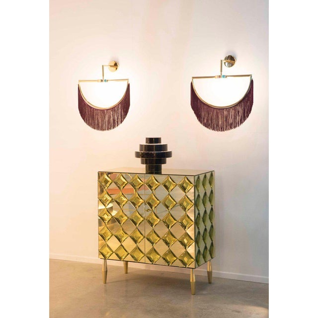 Metal Wink Gold-Plated Wall Lamp With Pink Fringes For Sale - Image 7 of 9