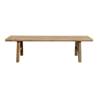 Vintage Reclaimed Elm Wood Wide Seat Bench For Sale