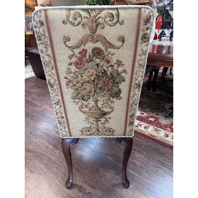 Set of 8 Traditional Carved Mahogany-Finish Dining Chairs With Floral Tapestry Upholstery For Sale - Image 4 of 8