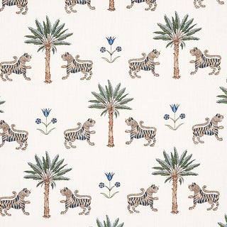 Schumacher Tiger Palm Fabric in Delft For Sale