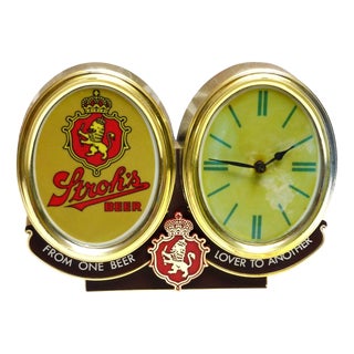 Stroh's Beer Sign with Clock, USA, 1985 For Sale
