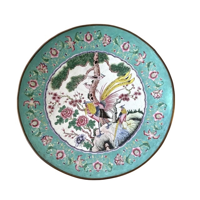 Very Rare Famille Verte Enamel on Copper Decorative Serving Platter, 19th Century China - Marked For Sale In New York - Image 6 of 6