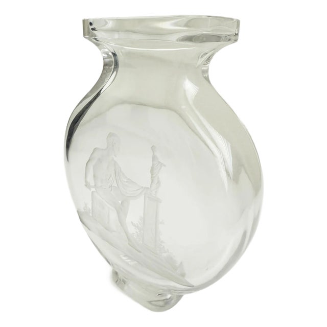 1880s Baccarat Crystal Vase With Neoclassic Intaglio Design For Sale