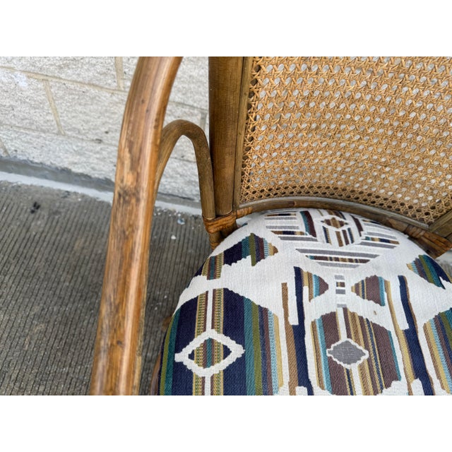 Pair of 1970s Vintage Rattan & Cane Swivel Bar Stools With Upholstered Seats For Sale - Image 10 of 10