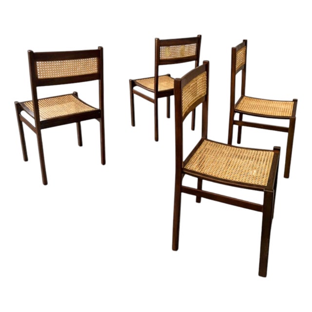 Set of 4 Dining Chairs in Rosewood & Cane, Unknown, 1960s For Sale
