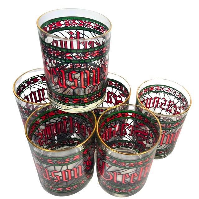 Art Deco Vintage Season's Greetings Double Old Fashioned Glasses- Set of Six For Sale - Image 3 of 16