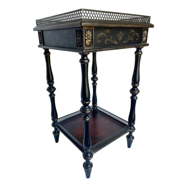 Vintage Napoleon III Style Side/Serving Table With Reticulated Metal Trim For Sale